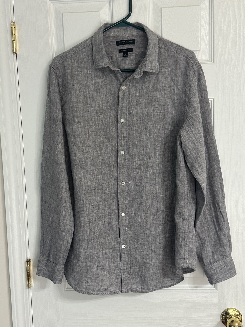 Banana Republic Gray Linen Button-Up Shirt - Men's Size L